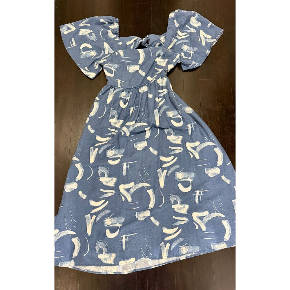 A New Day Women's Flutter Short Sleeve Tie-Back Blue Dress